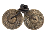 Hochwertige Tingsha Zimbeln mit Lotus und Om Prägung 6 cm